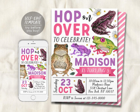 Frog Birthday Invitation Editable Template
