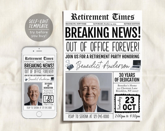 Out Of Office Forever Retirement Invitation Editable Template