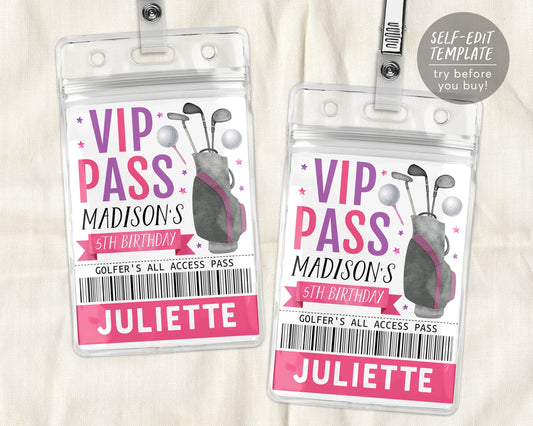 Golf Birthday All Star VIP Pass Editable Template