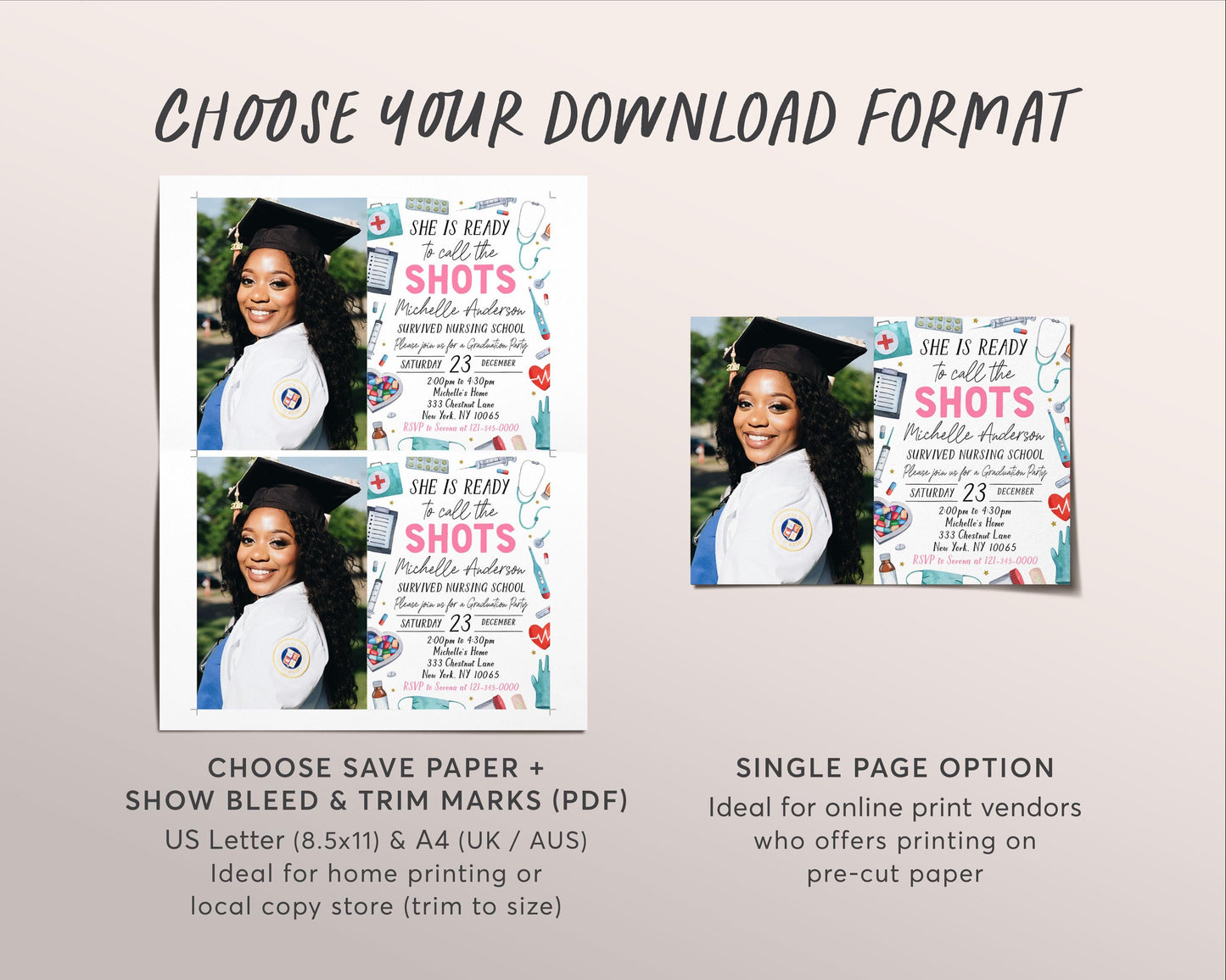 Nurse Graduation Invitation With Photo Editable Template, Nurse Grad Announcement Party Invite, Nursing School Ready to Call the Shots Evite