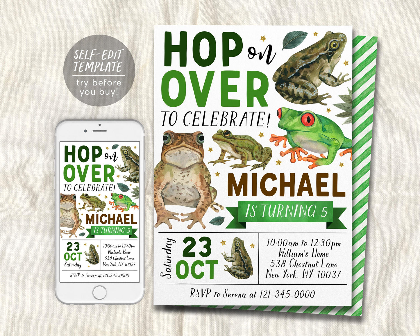 Frog Birthday Invitation Editable Template
