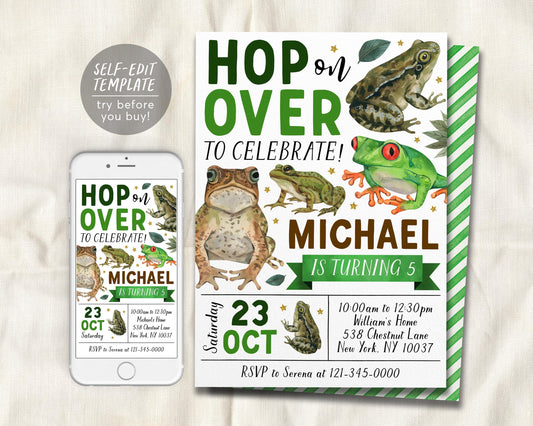 Frog Birthday Invitation Editable Template