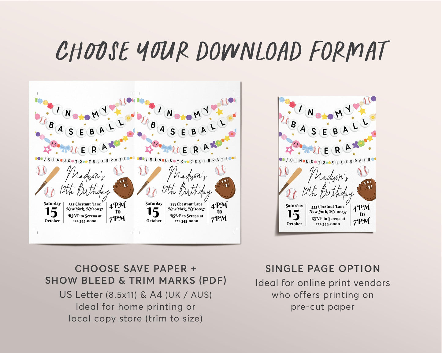 In My Baseball Era Birthday Invitation Editable Template, Baseball Friendship Bracelet Party Invite, Sports Game Day All Stars Eras Evite