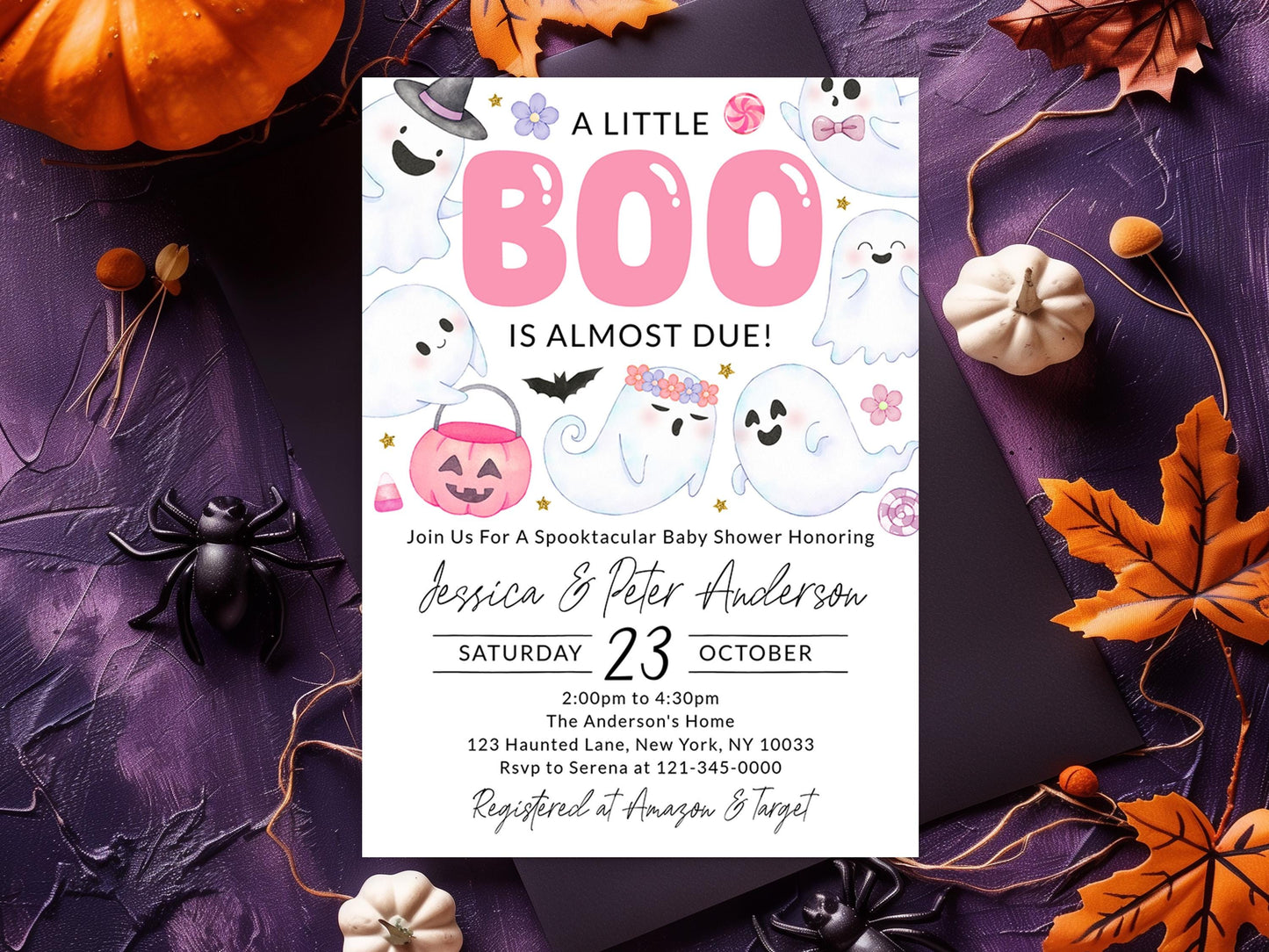 Halloween Baby Shower Invitation, A Little Boo Is Almost Due Template, Fall October Sprinkle Invite For Baby Girl Printable BSHP01