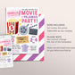 Movie and Pajamas Party Birthday Invitation Editable Template, Girl Movie PJs Slumber Party Popcorn Invite, Sleepover Movie Ticket Evite