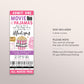 Movie and Pajamas Birthday Ticket Invitation Editable Template, Girl Kids Slumber Party Popcorn Cinema Movie Ticket Stub Party Invite Evite