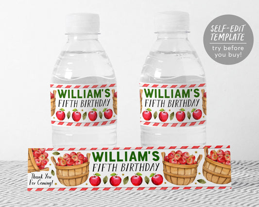 Apple Water Bottle Labels Editable Template