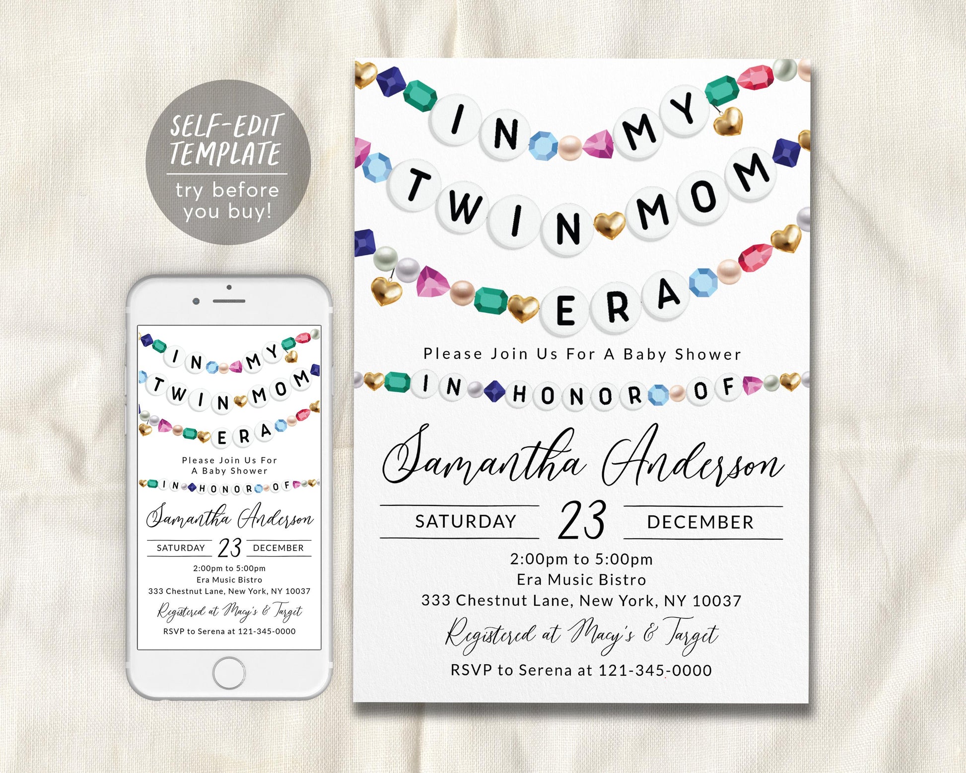 In My Twin Mom Era Baby Shower Invitation Editable Template