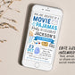 Movie and Pajamas Birthday Invitation With Photo Editable Template, Boy Slumber Party Popcorn Cinema Movie Ticket Invite, Sleepover Evite