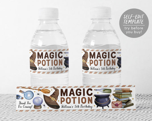 Wizard Water Bottle Labels Editable Template