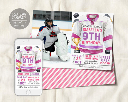 Hockey Birthday Invitation With Photo Editable Template