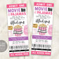 Movie and Pajamas Birthday Ticket Invitation Editable Template