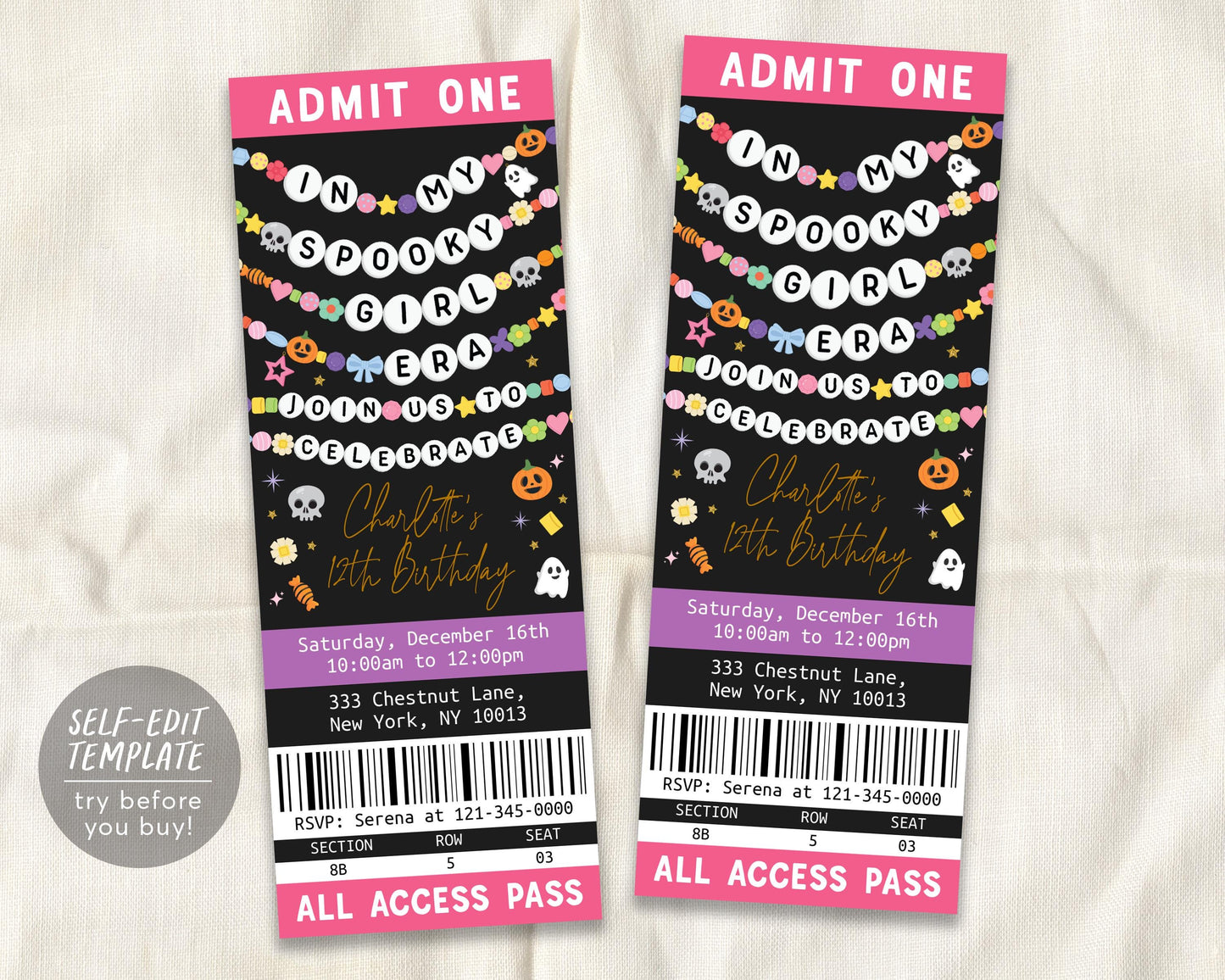 In My Spooky Girl Era Ticket Invitation Editable Template