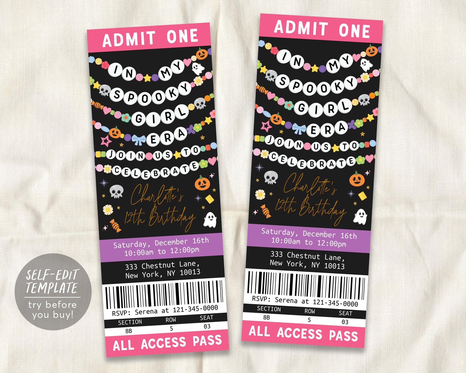 In My Spooky Girl Era Ticket Invitation Editable Template