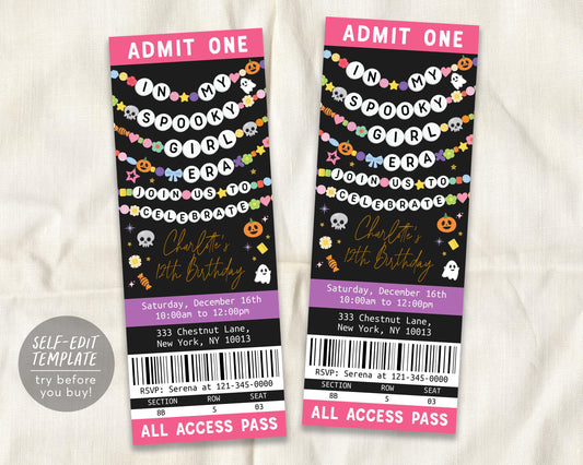 In My Spooky Girl Era Ticket Invitation Editable Template