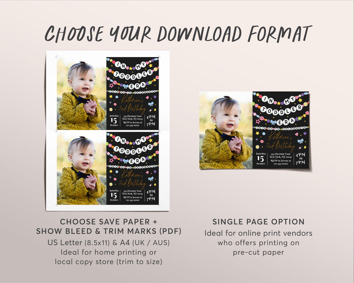In My Toddler Era Invitation With Photo Editable Template, Friendship Bracelet Party Invite, In My Birthday Era Eras Music Black Gold Evite