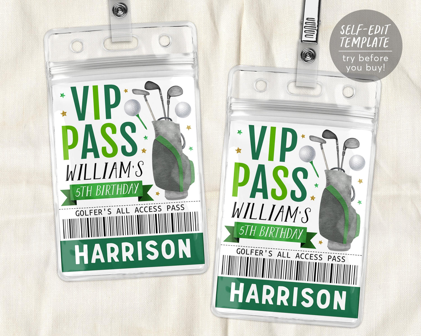Golf Birthday All Star VIP Pass Editable Template
