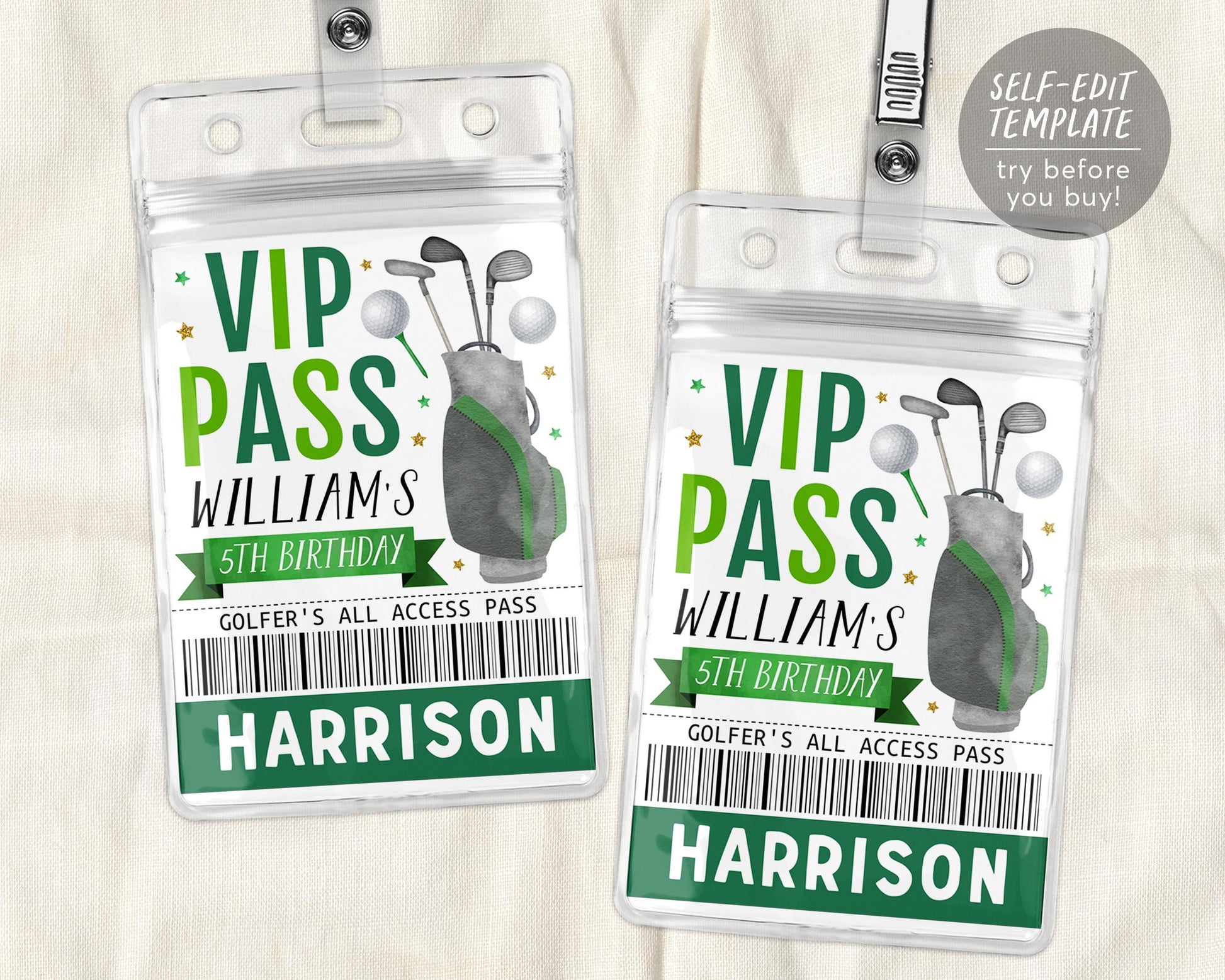 Golf Birthday All Star VIP Pass Editable Template