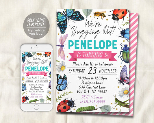 Bugs Insect Birthday Invitation Editable Template