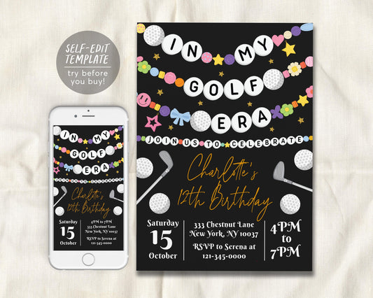 In My Golf Era Birthday Invitation Editable Template