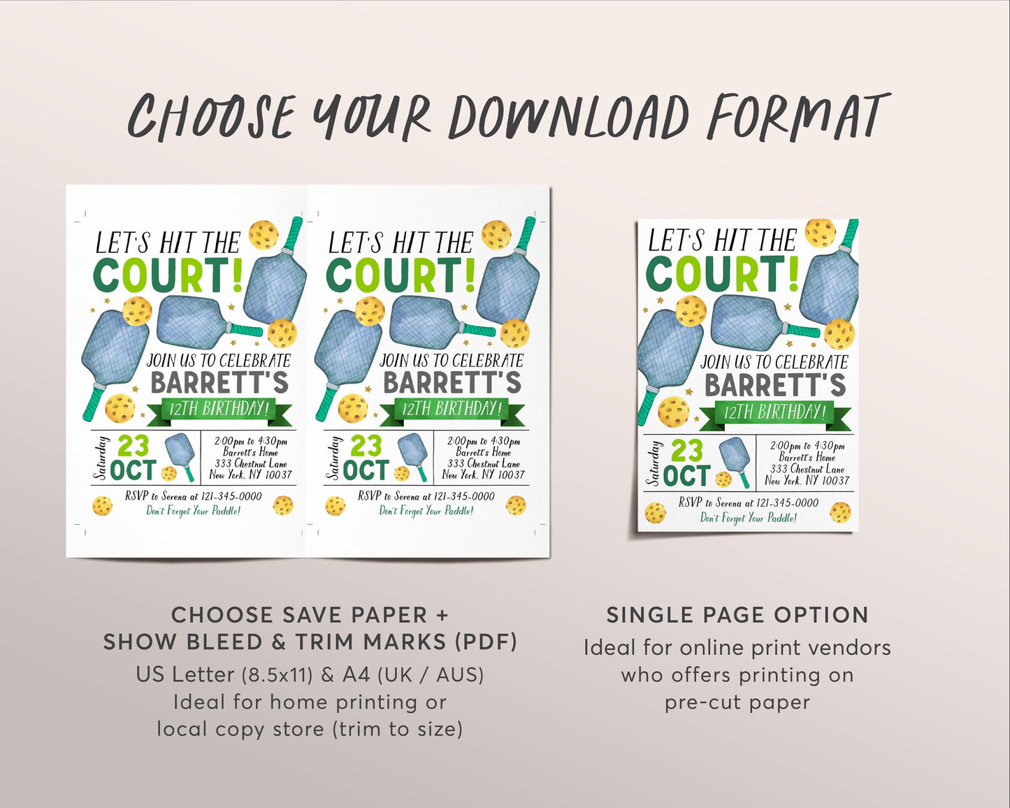 Pickleball Birthday Invitation Editable Template, Lets Hit the Court Theme Party Invite, Kids Sports Pickleball Theme Evite, Let’s Pickle