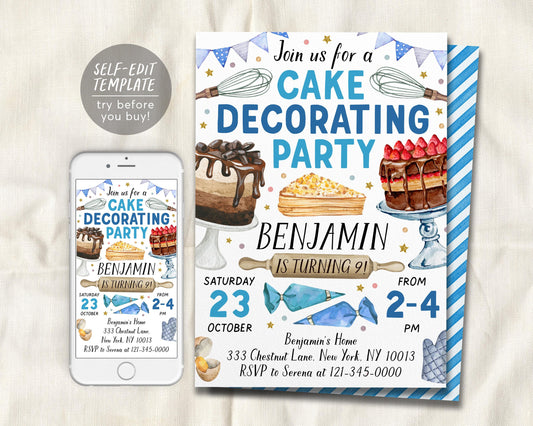 Cake Decorating Party Invitation Editable Template