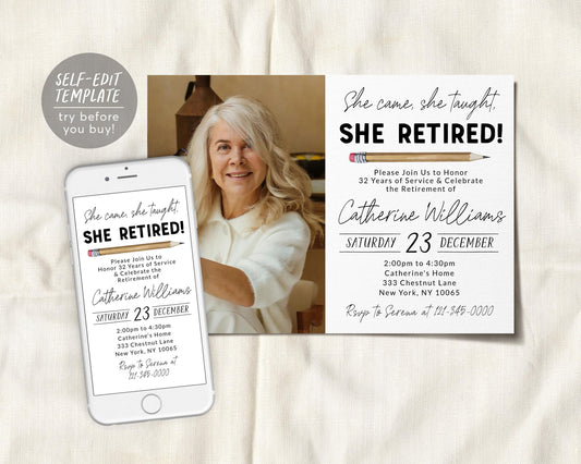 Teacher Retirement Party Invitation With Photo Editable Template