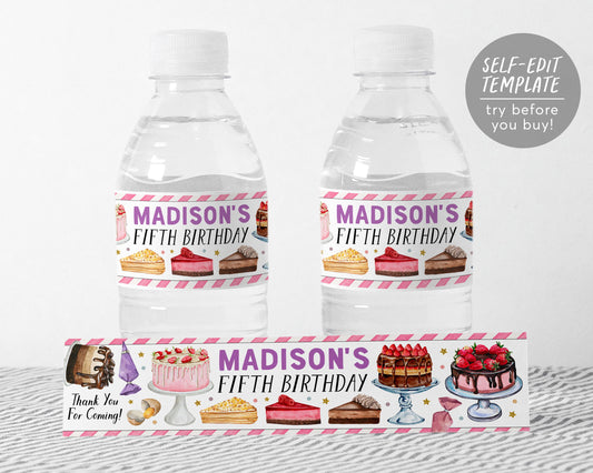 Cake Decorating Water Bottle Labels Editable Template