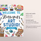 Art Birthday Welcome Sign Editable Template, Boy Lets Get Messy Painting Party Poster, Artist Paint Dress for a Mess Lets Create Banner