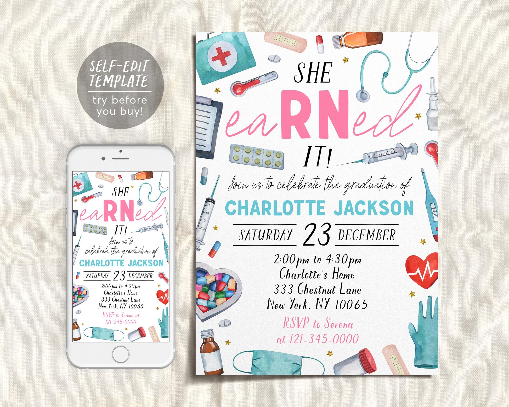 Nurse Graduation Invitation Editable Template