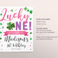 Lucky One Birthday Welcome Sign Editable Template, Girl St Patrick's Day Shamrock 1st Birthday Party Poster, Four Leaf Clover Lucky Charm