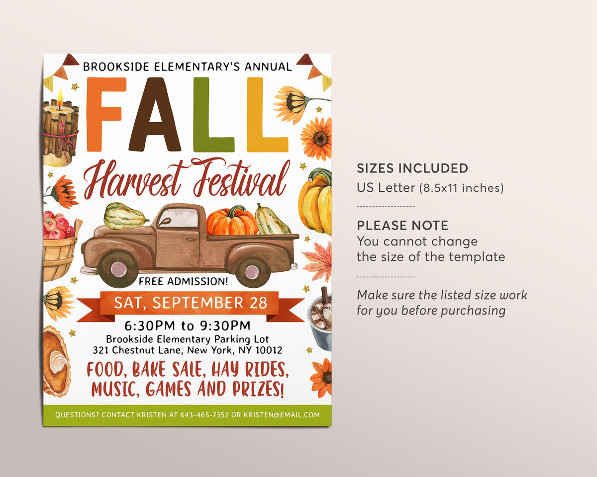 Fall Raffle Poster Fall Harvest Festival Flyer Editable Template, Autumn Fundraiser Invit ...