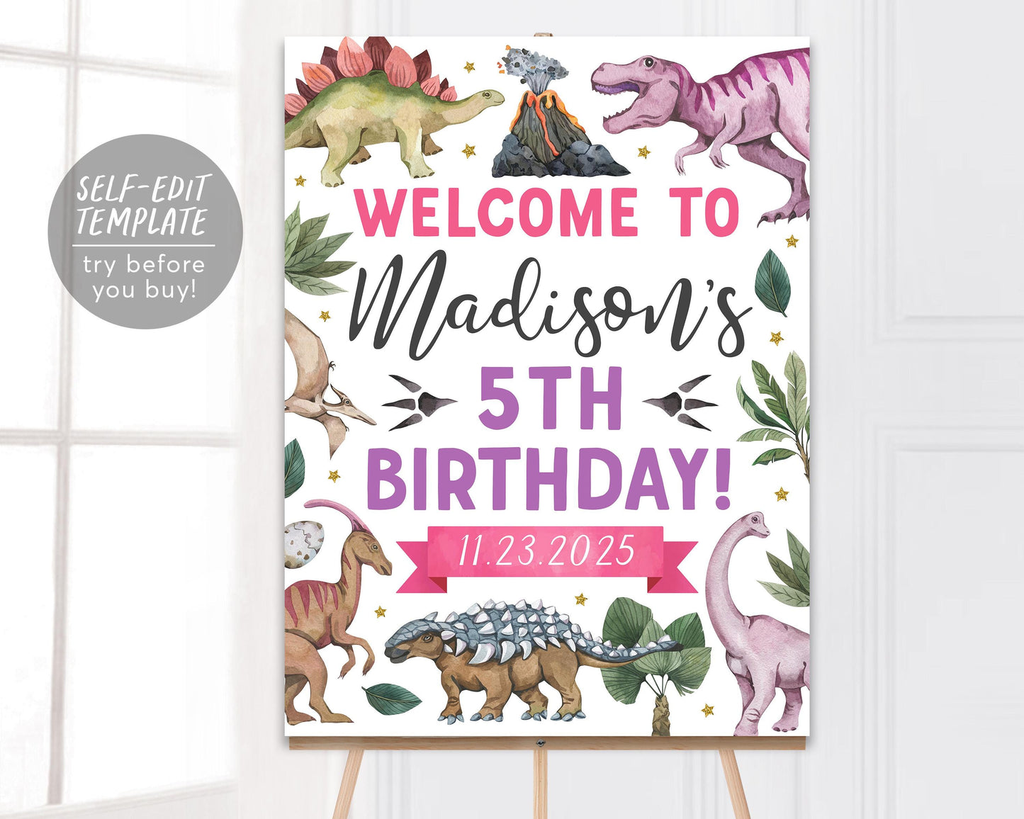 Dinosaur Birthday Party Welcome Sign Editable Template