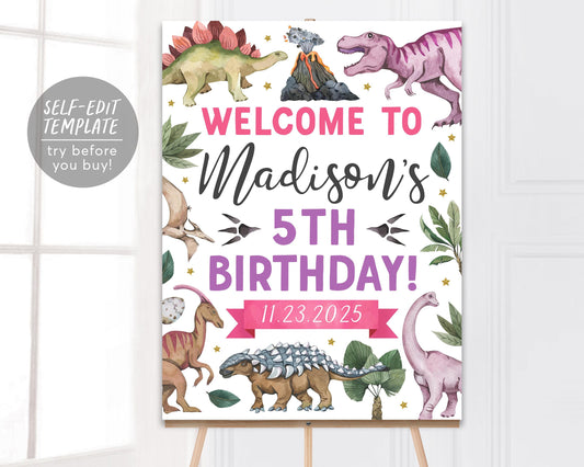 Dinosaur Birthday Party Welcome Sign Editable Template