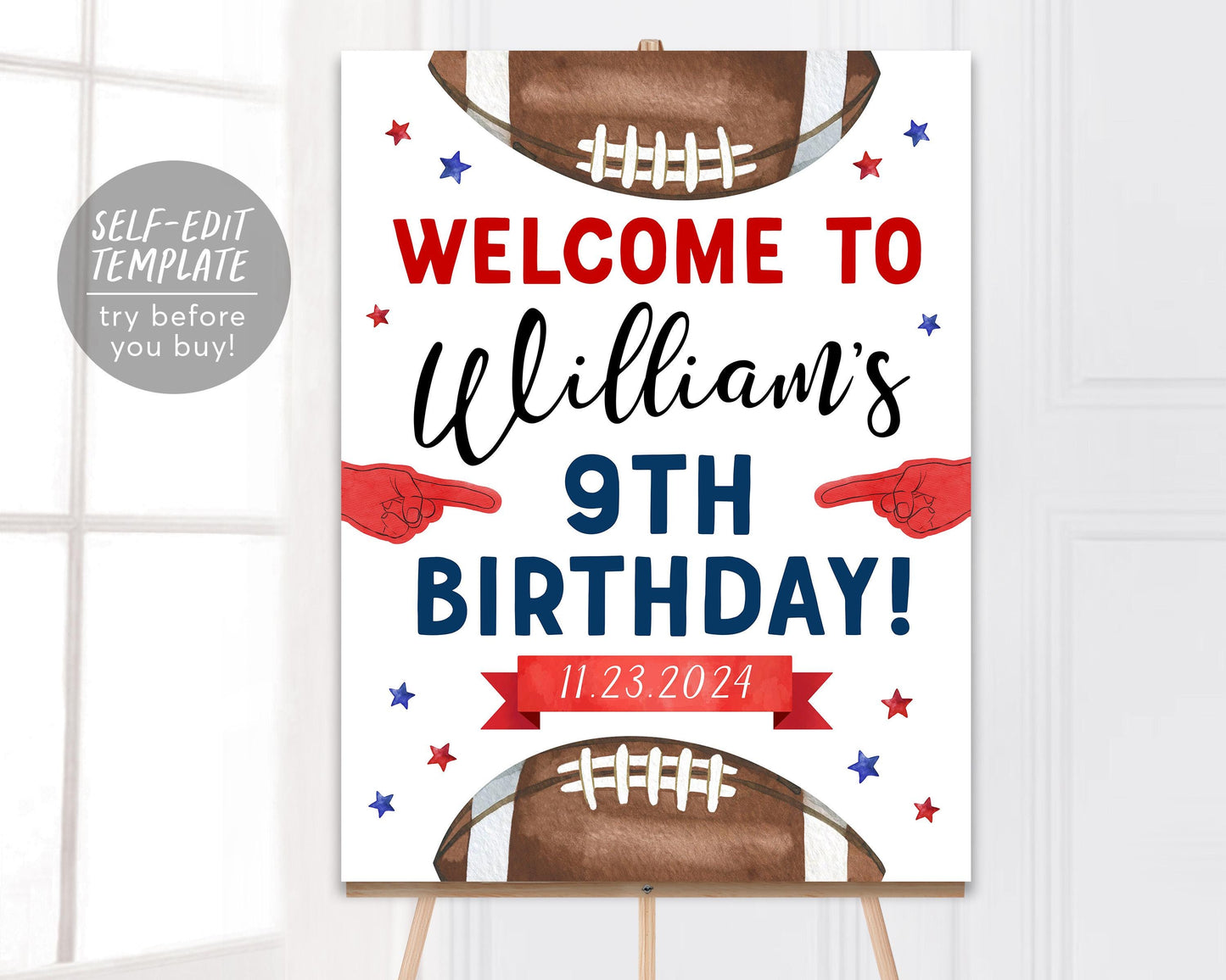 Football Birthday Welcome Sign Editable Template