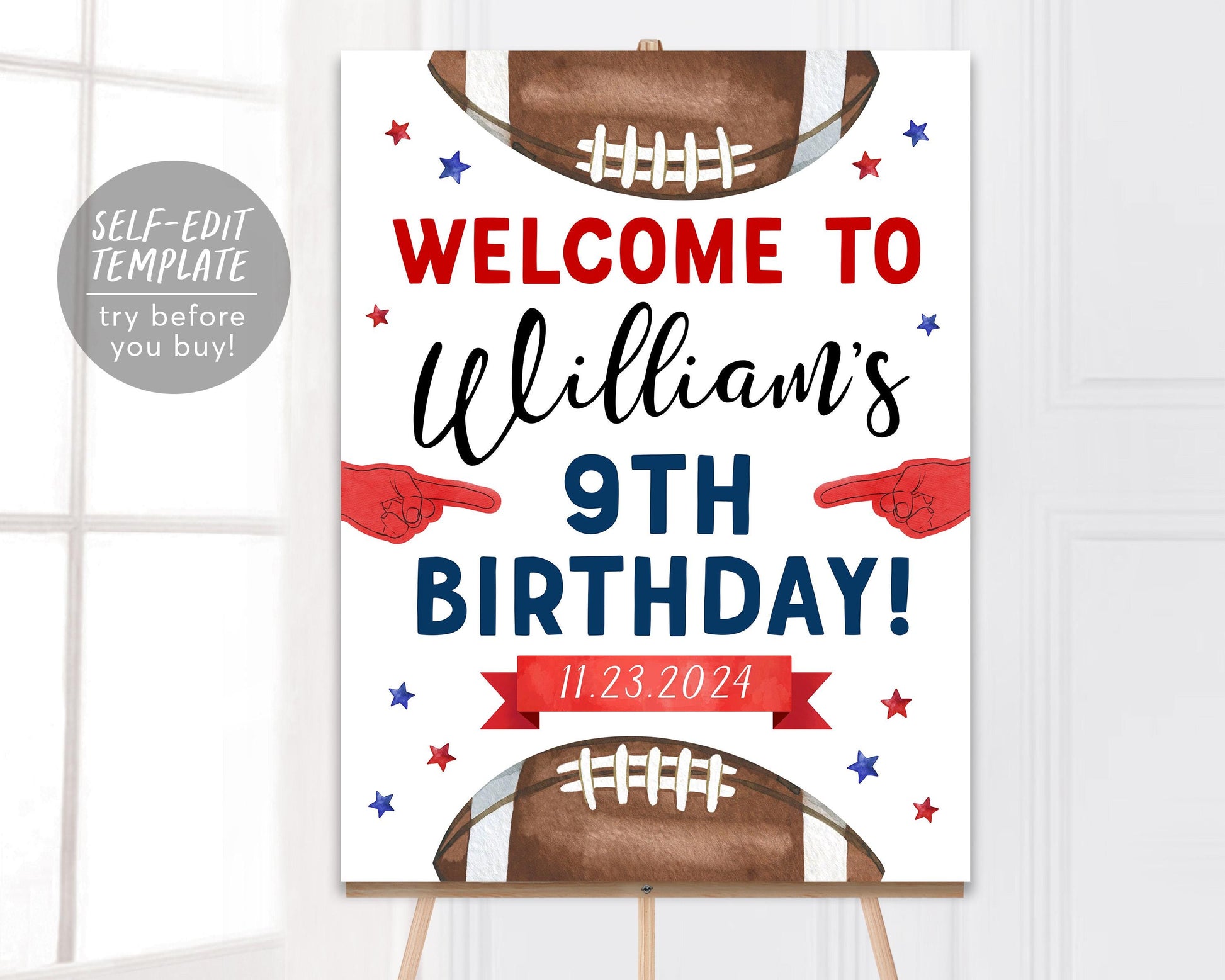 Football Birthday Welcome Sign Editable Template