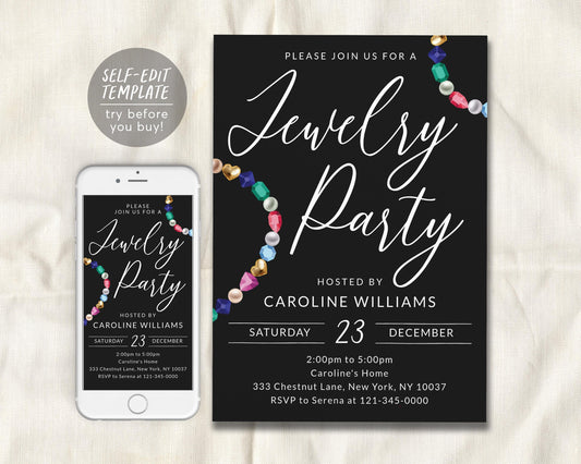 Jewelry Party Invitation Editable Template