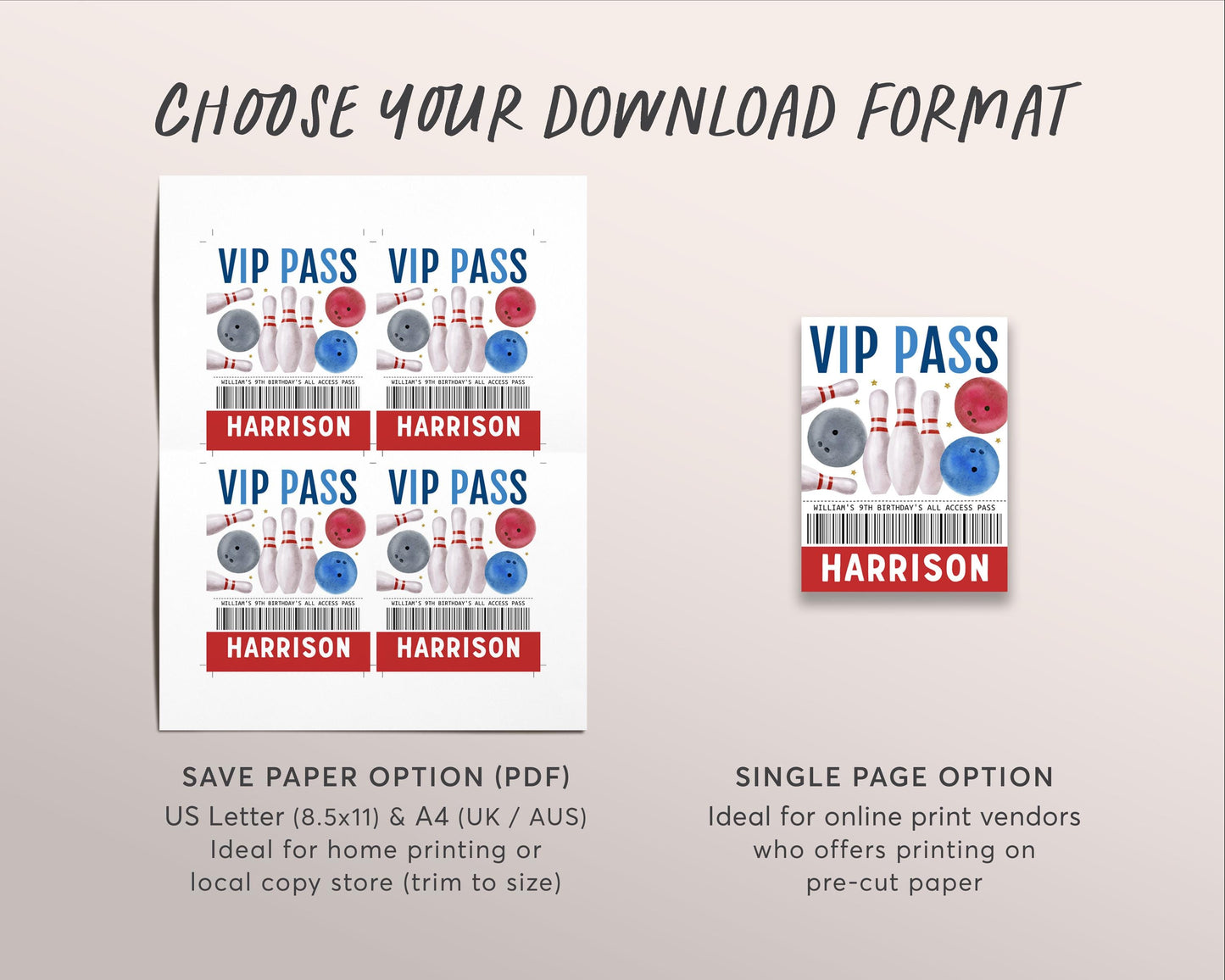Bowling Birthday VIP Pass Editable Template, Boy Bowling Party Bash All Access Pass, Bowling Alley Name Insert, ID Badge VIP Insert Lanyard