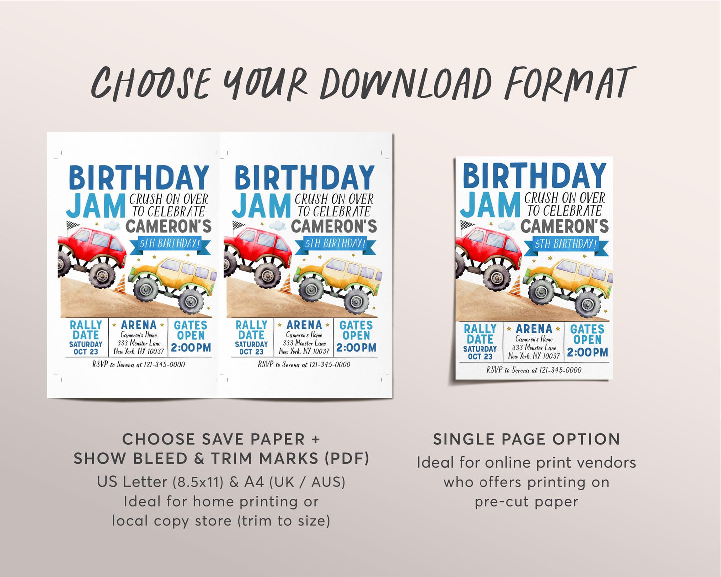 Birthday Monster Jam Birthday Invitation Editable Template, Monster Truck Party Invite, Boy Monster Truck Bash Crush On Over Evite Any Age