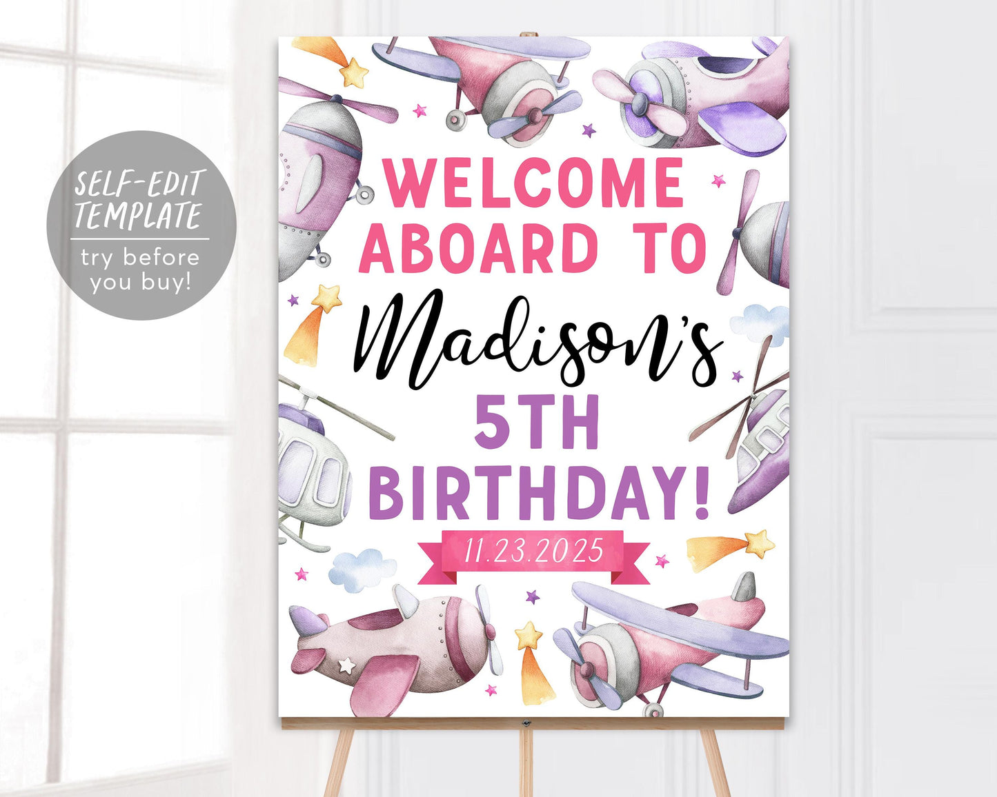 Airplane Birthday Party Welcome Sign Editable Template