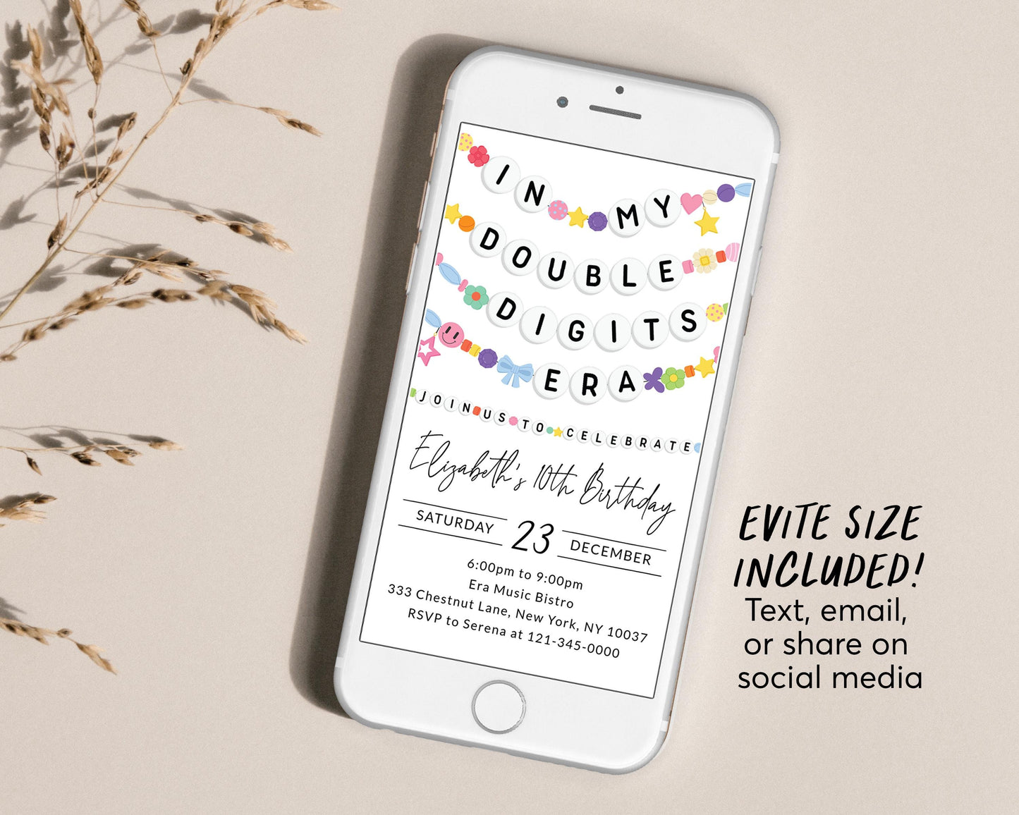 In My Double Digits Era Invitation With Photo Editable Template, Friendship Bracelet Party Invite, Tenth 10th Birthday Girl Eras Music Evite