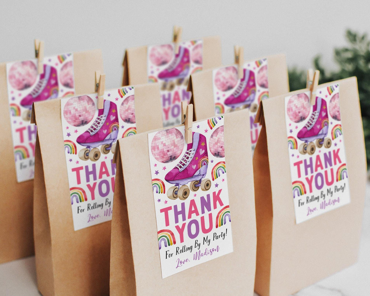 Roller Skating Birthday Favor Tags Editable Template, Girl Roll On Ove ...
