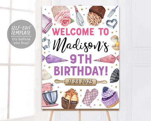 Baking Birthday Party Welcome Sign Editable Template