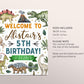 Dinosaur Birthday Party Welcome Sign Editable Template, Boy Dino Jurassic Party Poster, Kids Dinosaur Tyrannosaurus T-Rex Board Banner Decor