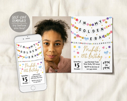 In My Golden Era Invitation With Photo Editable Template