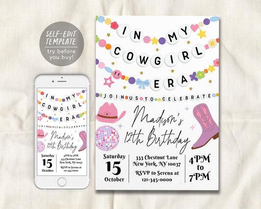 In My Cowgirl Era Birthday Invitation Editable Template