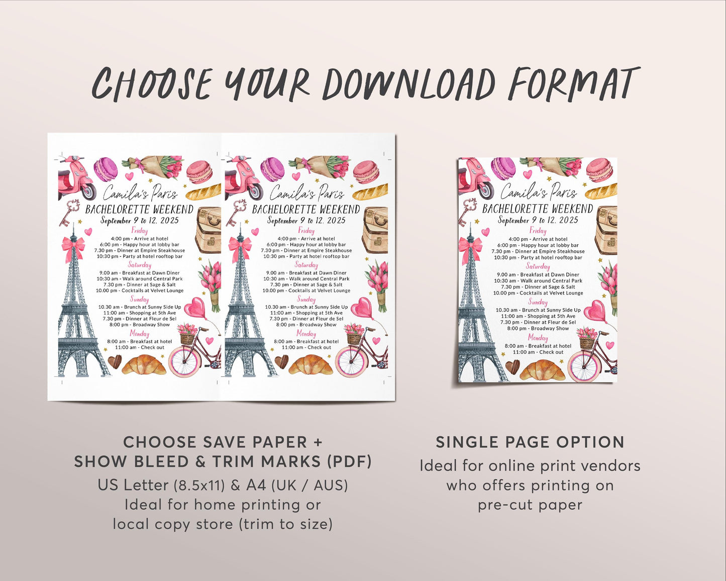 Paris Bachelorette Itinerary Editable Template, France Travel Planner, Paris Girls Night Out Weekend Schedule, Hen Party Agenda Eiffel Tower