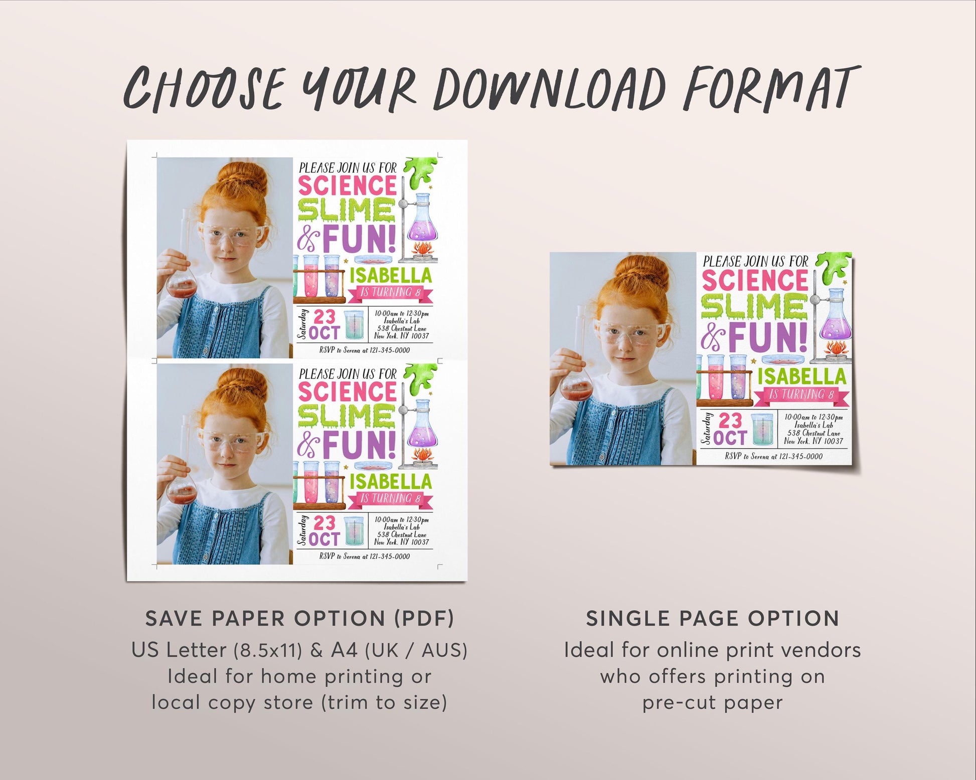 Science Slime Birthday Invitation With Photo Editable Template