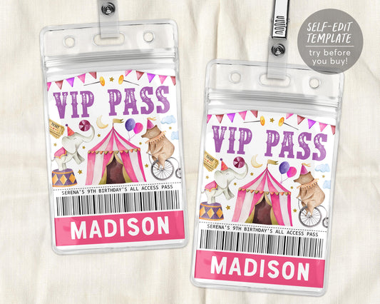 Circus Birthday All Star VIP Pass Editable Template