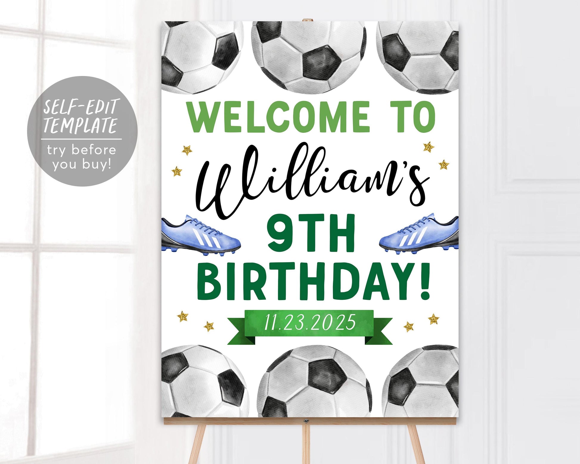 Soccer Birthday Welcome Sign Editable Template